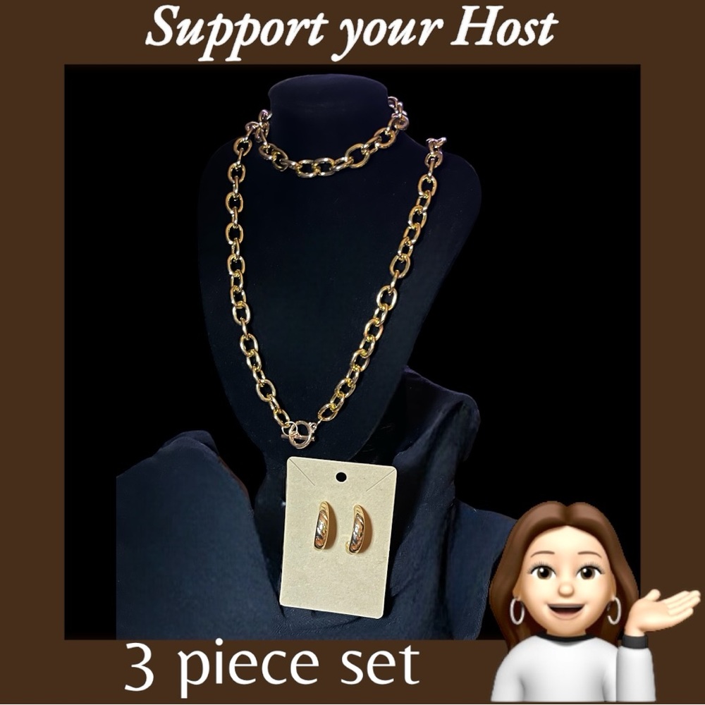 Host support! 3 piece set lightweight gold tone necklace, bracelet and earrings